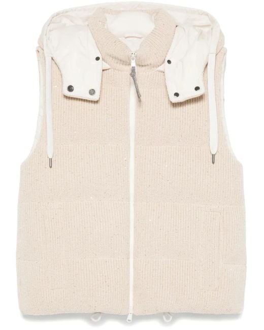 Brunello Cucinelli Natural Cotton Blend Rib-Knit Hooded Gilet