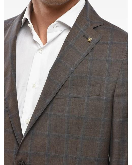 Corneliani Gray Plaid-Pattern Single-Breasted Blazer for men
