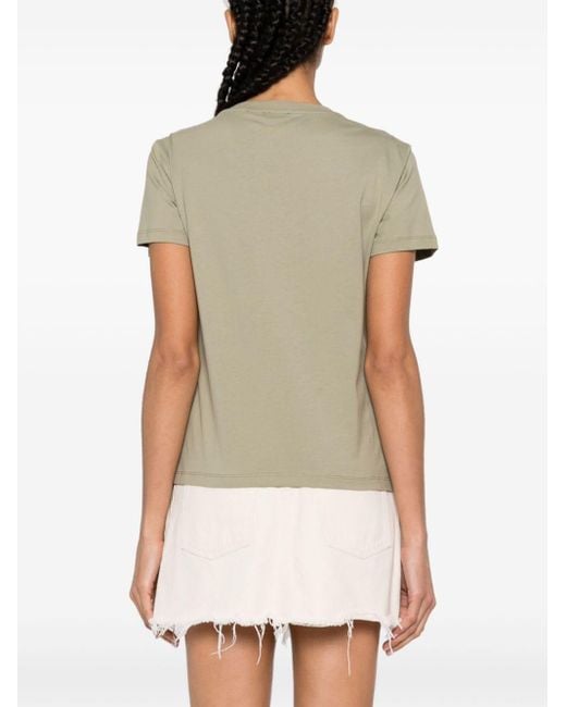 Pinko Green Rhinestone-embellished Cotton T-shirt