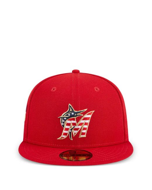 KTZ 59Fifty Miami Marlins Fourth Of July Embroidered-Logo Cap for men