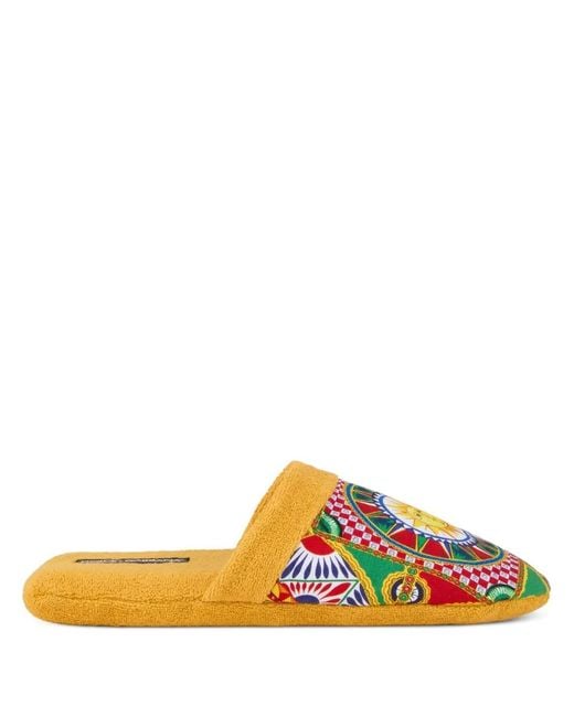 Dolce & Gabbana Yellow Cotton Terry Slippers
