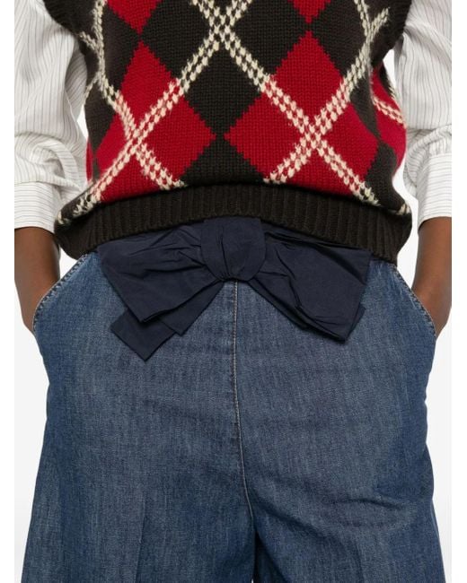 Valentino Garavani Blue Bow-Embellished Denim Shorts