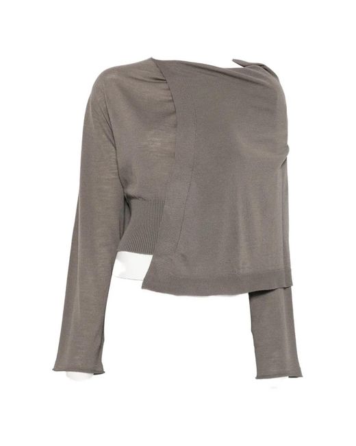 Rick Owens Gray Asymmetric Draped Sweater