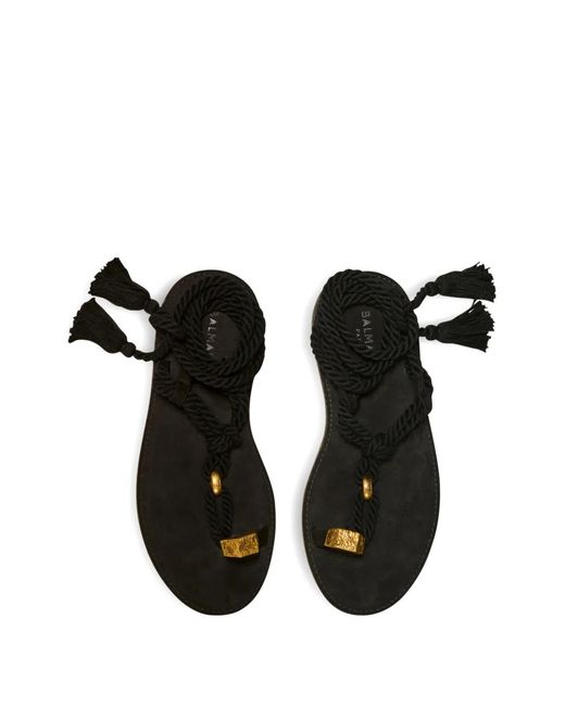 Balmain Black Rope Flat Sandals for men