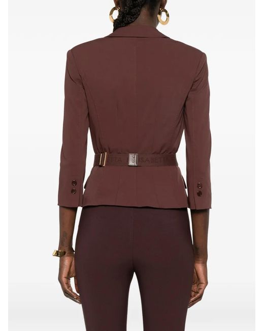 Elisabetta Franchi Brown Double-Breasted Tailored Belted Jacket