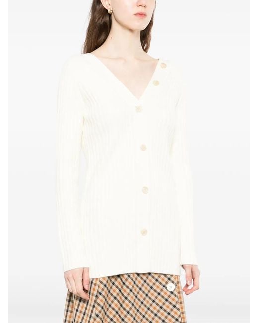 Theory White Button-Back V-Neck Cardigan