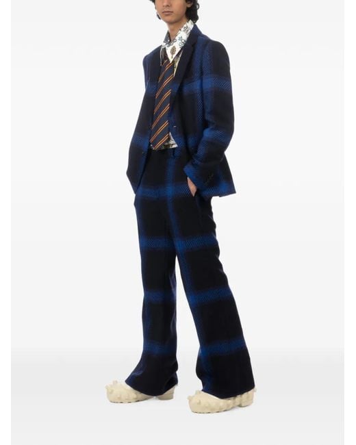Walter Van Beirendonck Blue Check-Pattern Wool Blazer for men