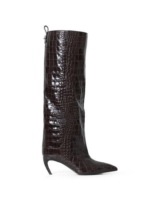 The Attico Black Lea Croc-Print Pointed Boots