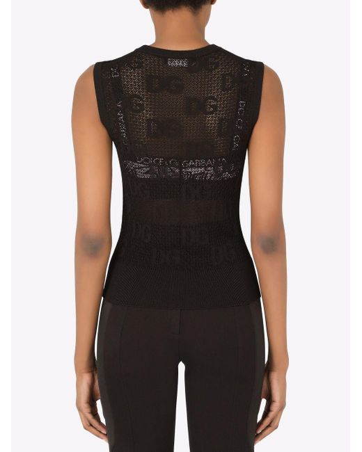 Dolce & Gabbana Black Sleeveless Lace-stitch Top