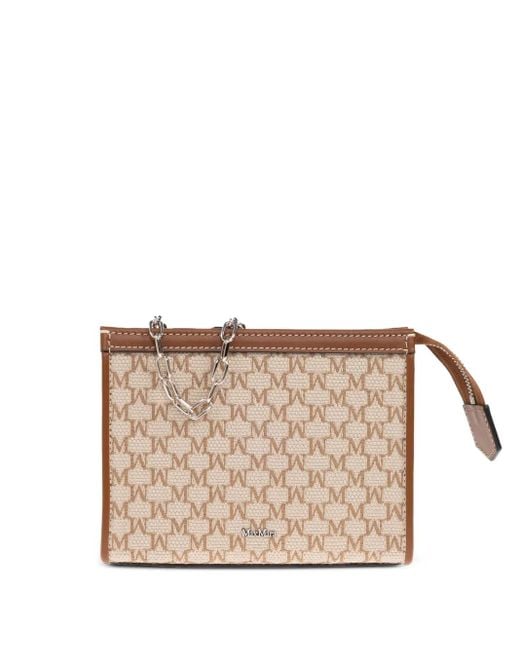 Max Mara Brown Monogram-Pattern Clutch Bag
