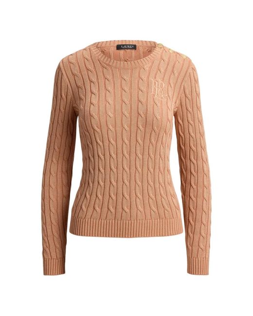 Ralph Lauren White Cable-Knit Button-Trim Sweater