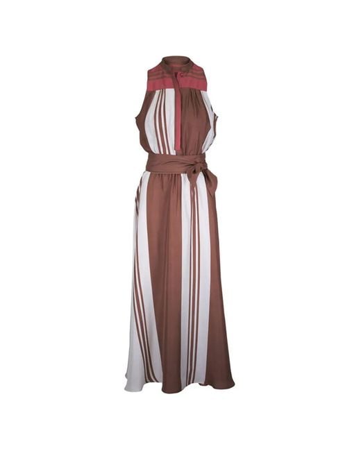Kiton Purple Striped Tie-Waist Maxi Dress