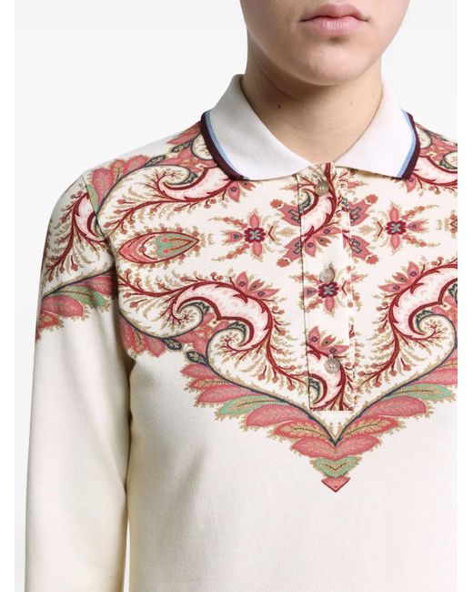 Etro Pink Paisley-Print Polo Shirt