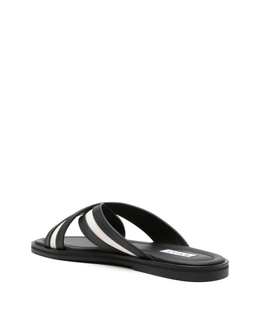 Bally Black Striped Leather Slides for men