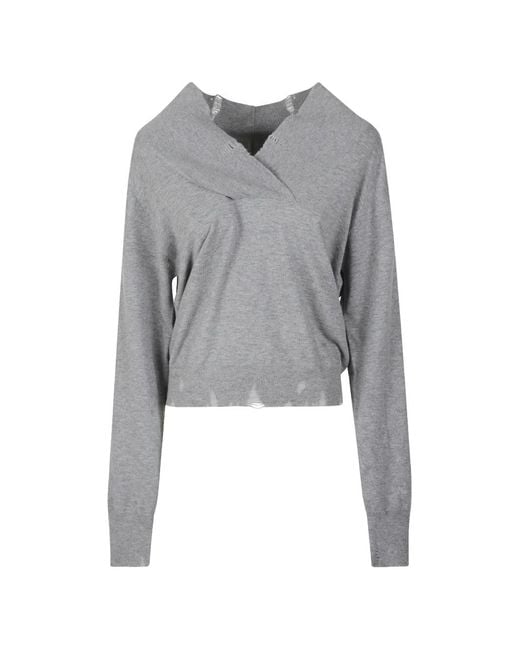 Stella McCartney Gray Distressed V-Neck Sweater