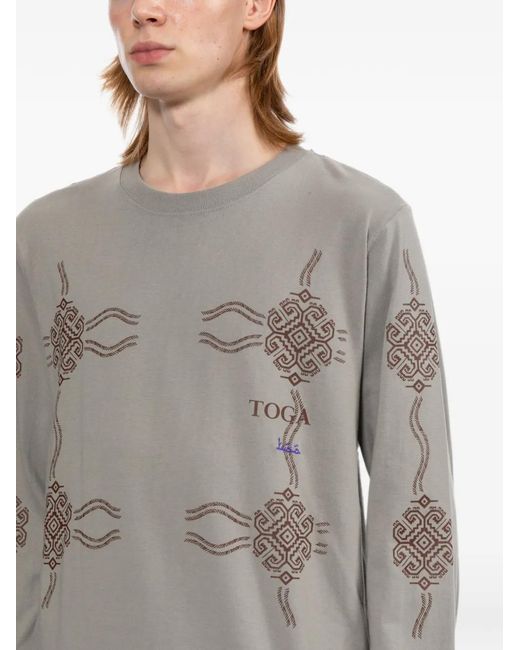 Toga Gray Graphic-Print Long-Sleeve T-Shirt for men