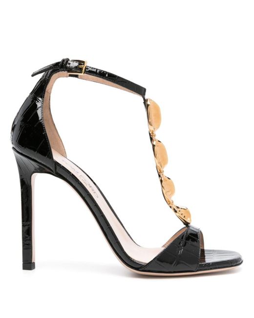 Tom Ford Black Chain T-strap Crocodile-embossed Sandals