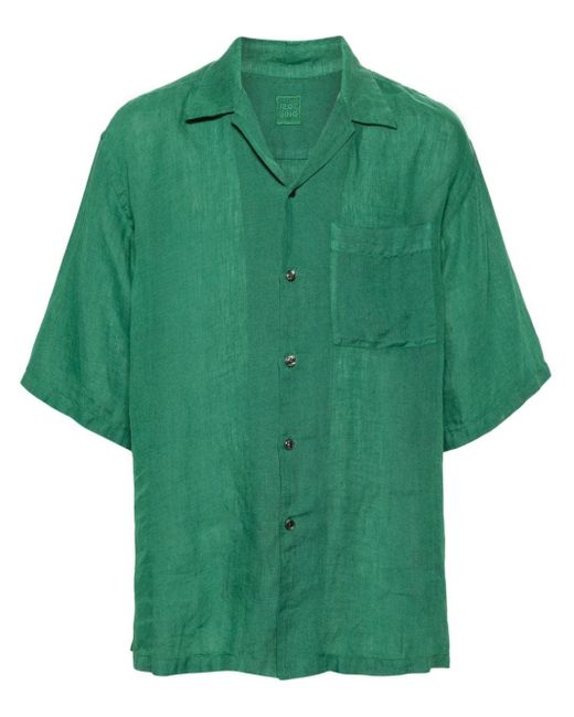 メンズ 120% Lino キャンプカラー リネンシャツ Green