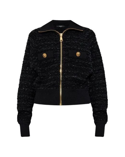 Balmain Black Tweed Bomber Jacket