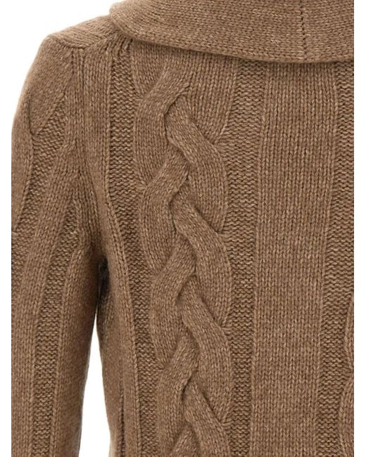 Gran Sasso Brown Cable-Knit Shawl-Collar Cardigan for men