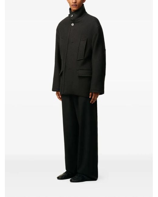AMI Black Structured Coat With High Collar And Button Closure for men