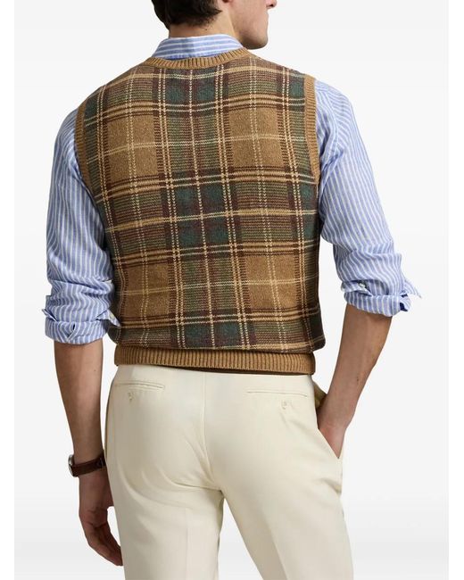 Polo Ralph Lauren Brown Plaid Sleeveless Vest for men
