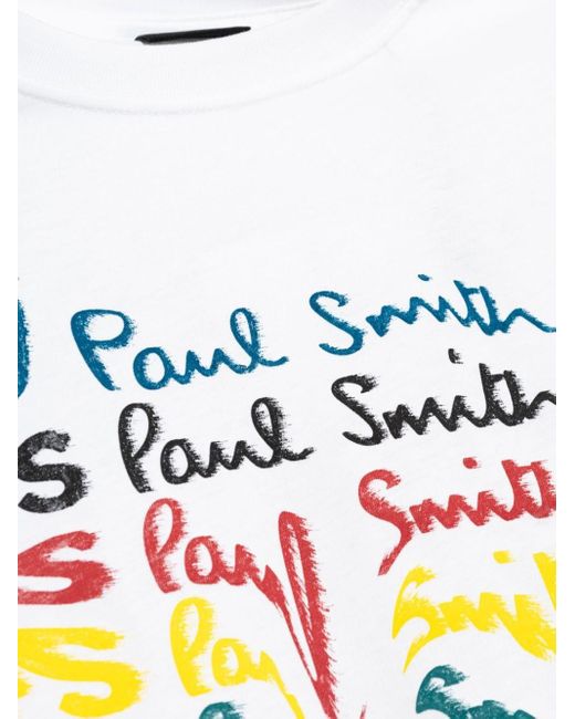 PS by Paul Smith White Dripping-effect Signature-print T-shirt for men