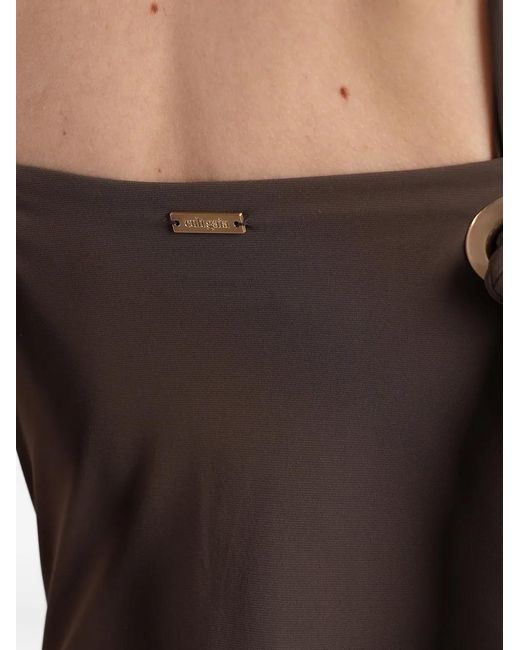 Cult Gaia Brown Primrose Halterneck Draped Swimsuit