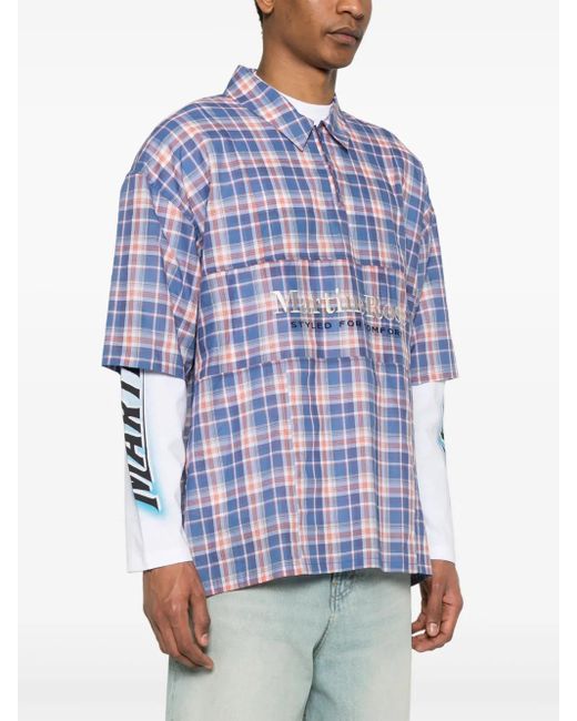 Martine Rose Blue Cotton Checked Polo Shirt for men