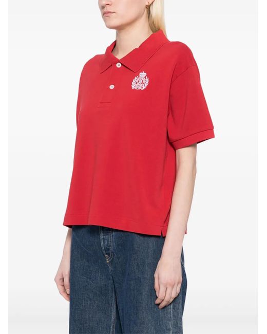 Sporty & Rich Red H&W Crest Pique Polo Top