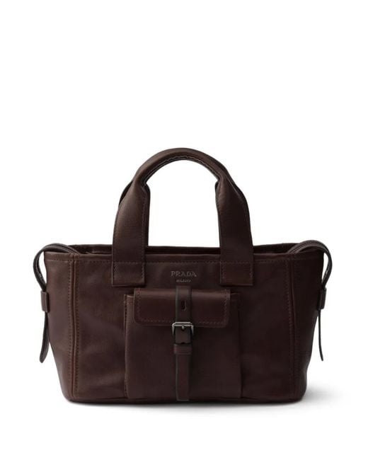 Prada Brown Route Medium Leather Tote Bag