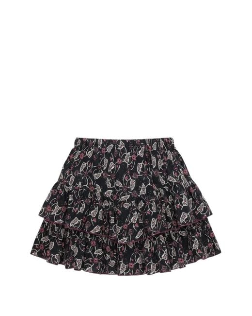 Isabel Marant Black Floral-Print Ruffled Mini Skirt