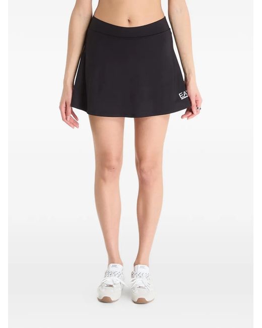 EA7 Black Logo-Print Flared Mini Skirt