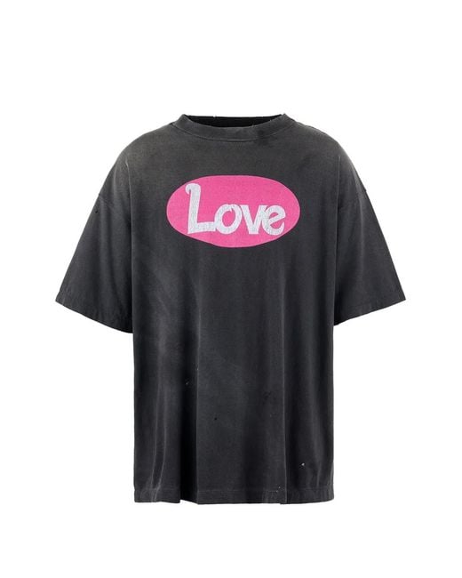 SAINT Mxxxxxx Black Graphic-Print Distressed T-Shirt for men