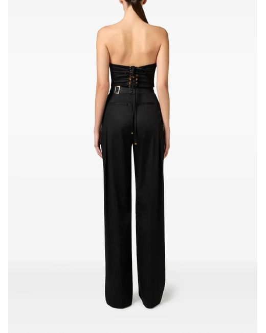 Elisabetta Franchi Black Lace-Up Belted Jumpsuit