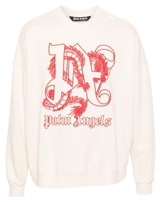 Palm Angels Pink Dragon-monogram Cotton Sweatshirt for men