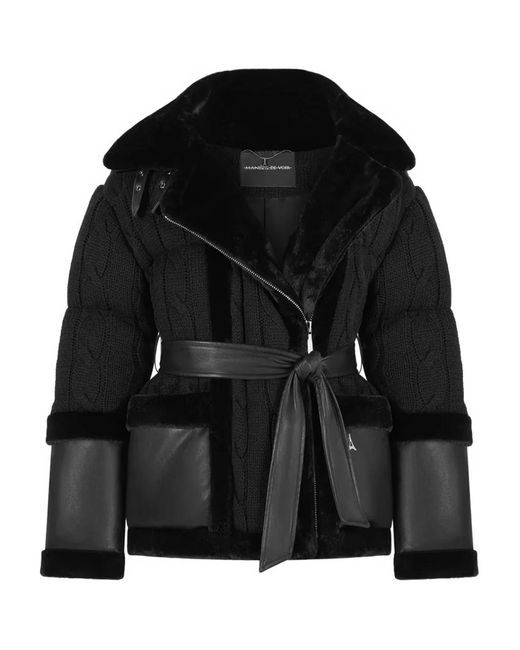 Manière De Voir Black Tara Knit And Plush Puffer Biker Jacket