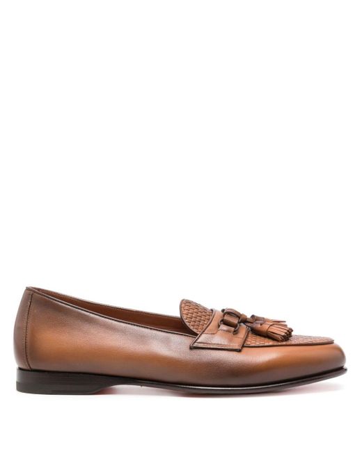 Santoni Brown Andrea Leather Loafers for men