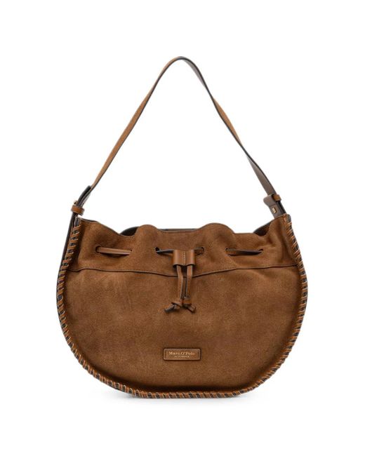 Marc O' Polo Brown Whipstitch-Trim Suede Tote Bag