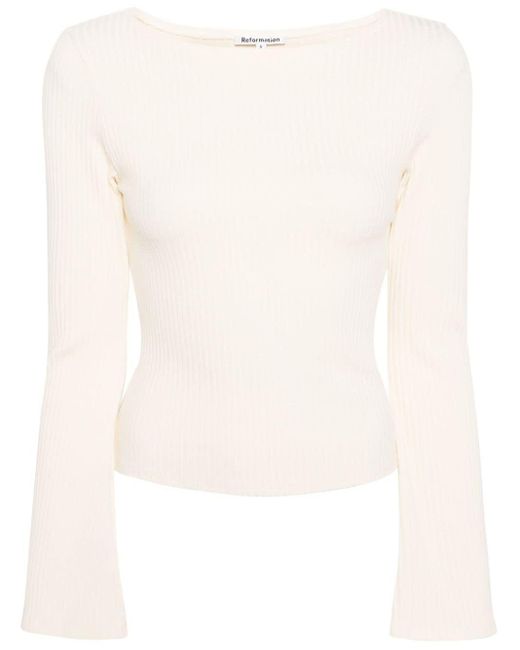Reformation White Miller Ribbed Top