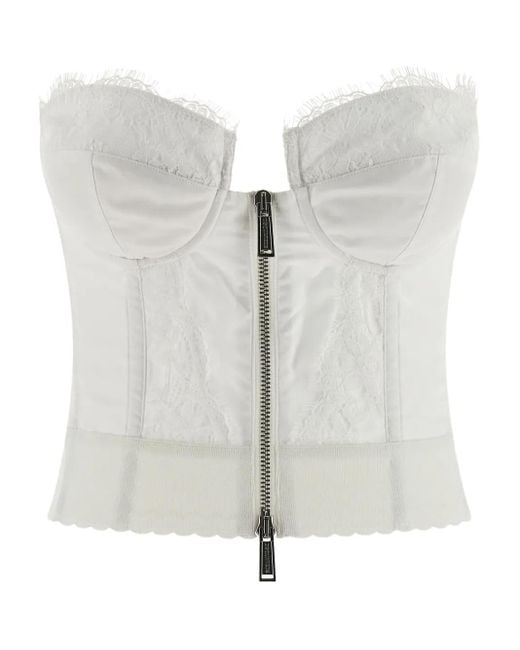 DSquared² White Off-The-Shoulder Bustier Top With Lace And Tulle D