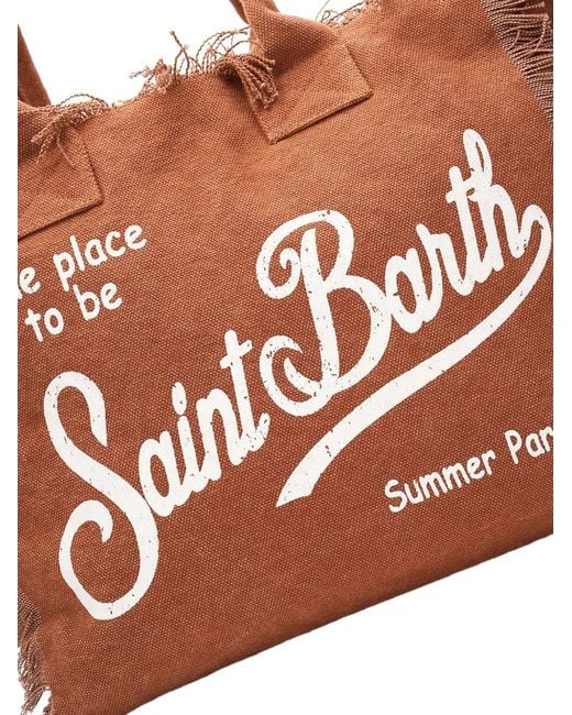Mc2 Saint Barth Brown Vanity Fringed Logo-Print Tote Bag