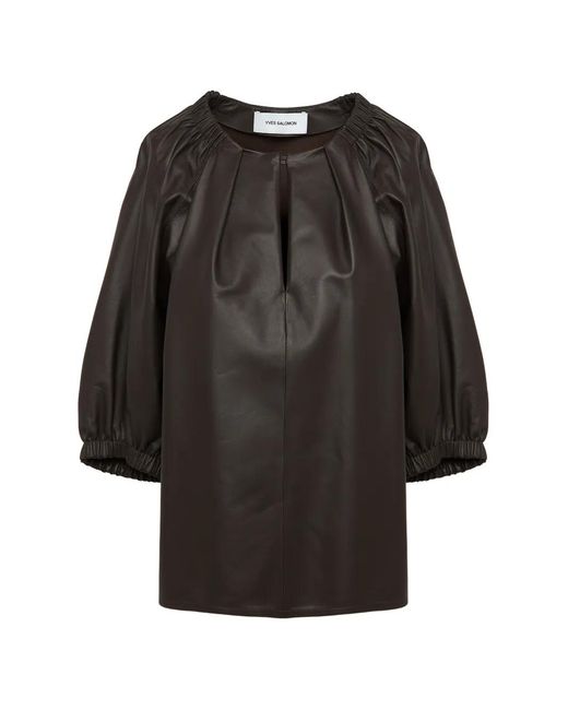 Yves Salomon Black Flowing Leather Top