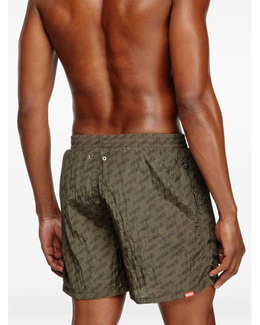 DIESEL Green Daniel Monogrammed Swim Shorts for men