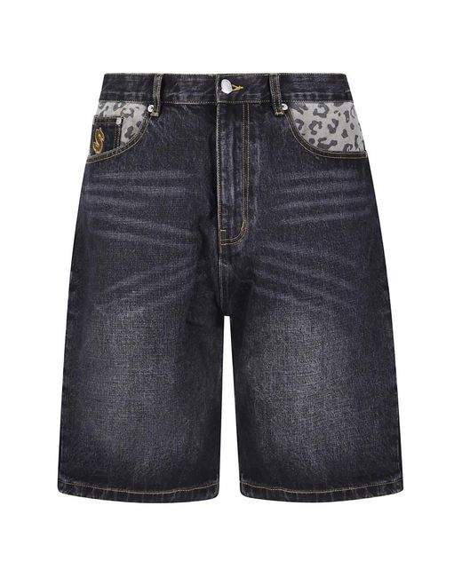BBCICECREAM Blue Leopard-Print Astro Denim Shorts for men