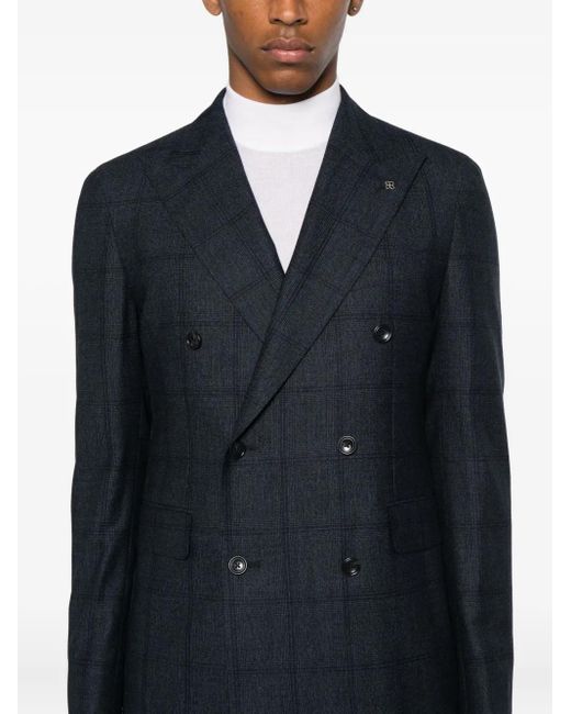 Tagliatore Blue Double-Breasted Checked Suit for men