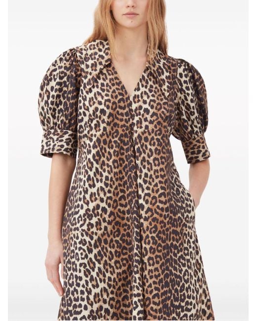 Vestido midi con estampado de leopardo Ganni de color Brown