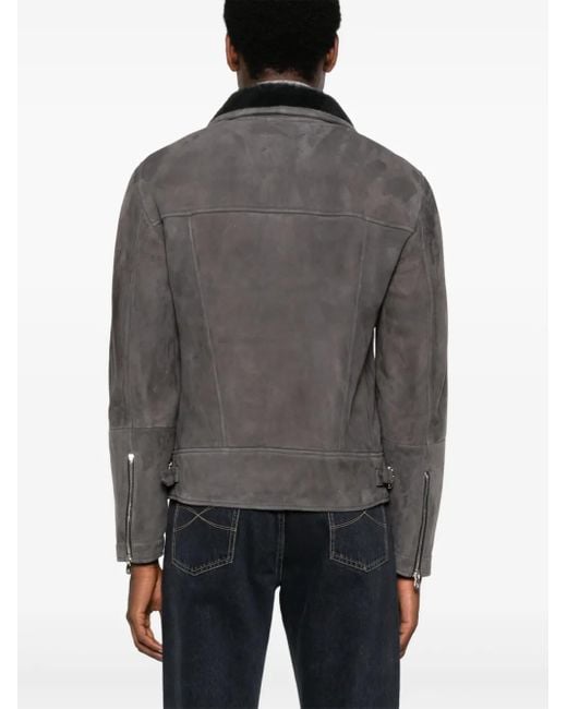 Brunello Cucinelli Gray Suede Biker Jacket for men