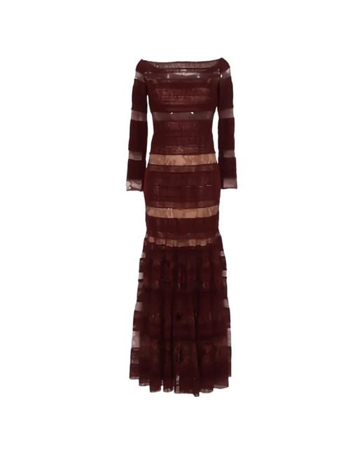 Elie Saab Purple Lace Long-Sleeved Maxi Dress