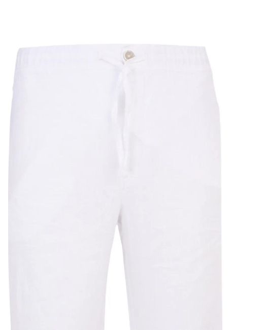 120% Lino White Pantalon À Lien De Resserrage for men